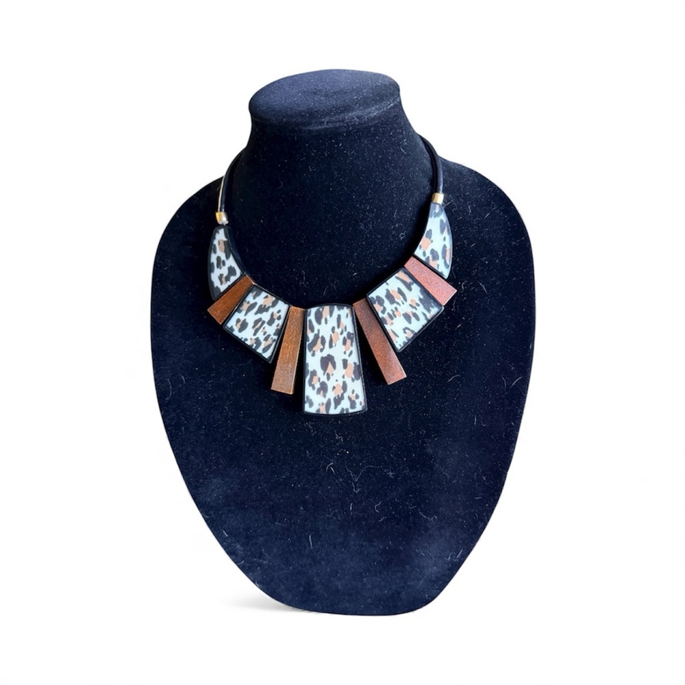 REVERSIBLE Chico's Animal Print/Boho & Wood Necklace